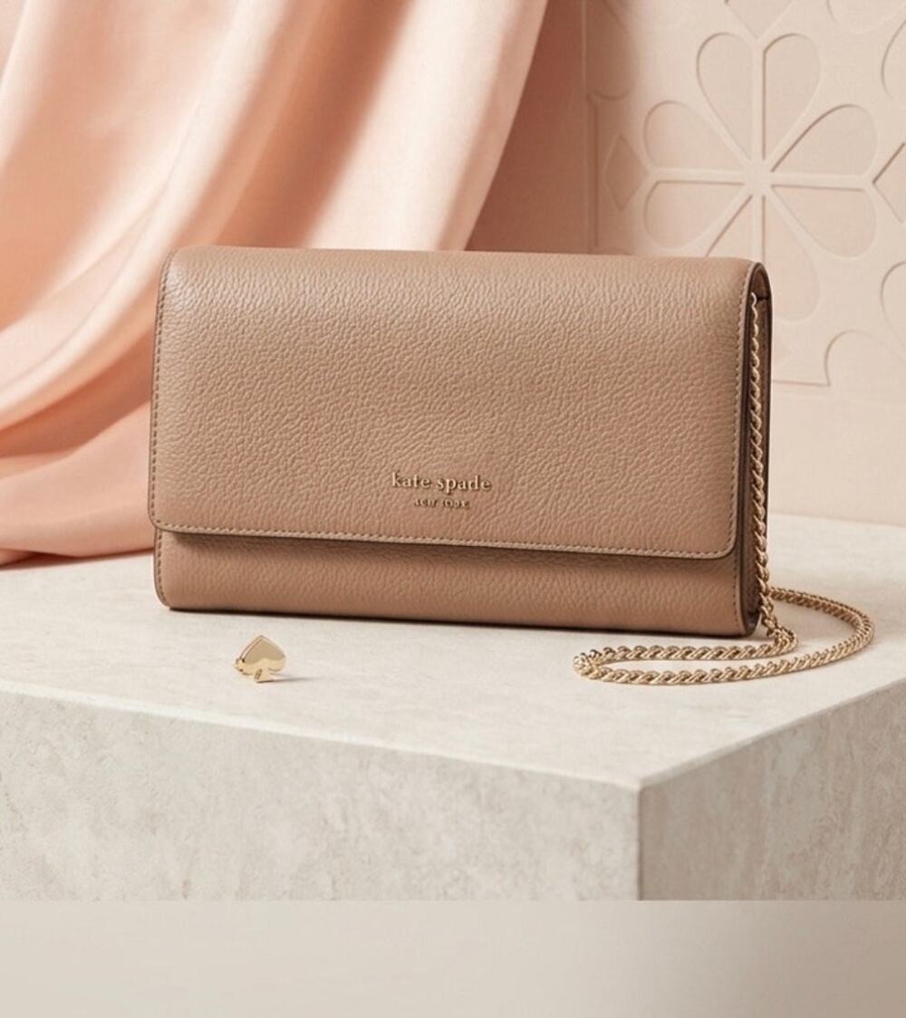 Kate Spade Roulette Chain Clutch/Wallet/Crossbody in Warm Vellum (PWR00382)